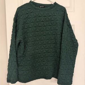 PrettyGarden Green Knit Pullover Sweater Quilted Crew Neck Long Sleeve L